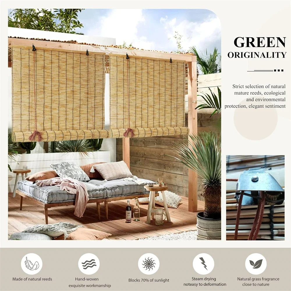 Roller Shading Blinds Reed Curtain Shutters Lifter Outdoor Shades Wooden Natural Blinds Window Curtain Kitchen Balcony Tea Room