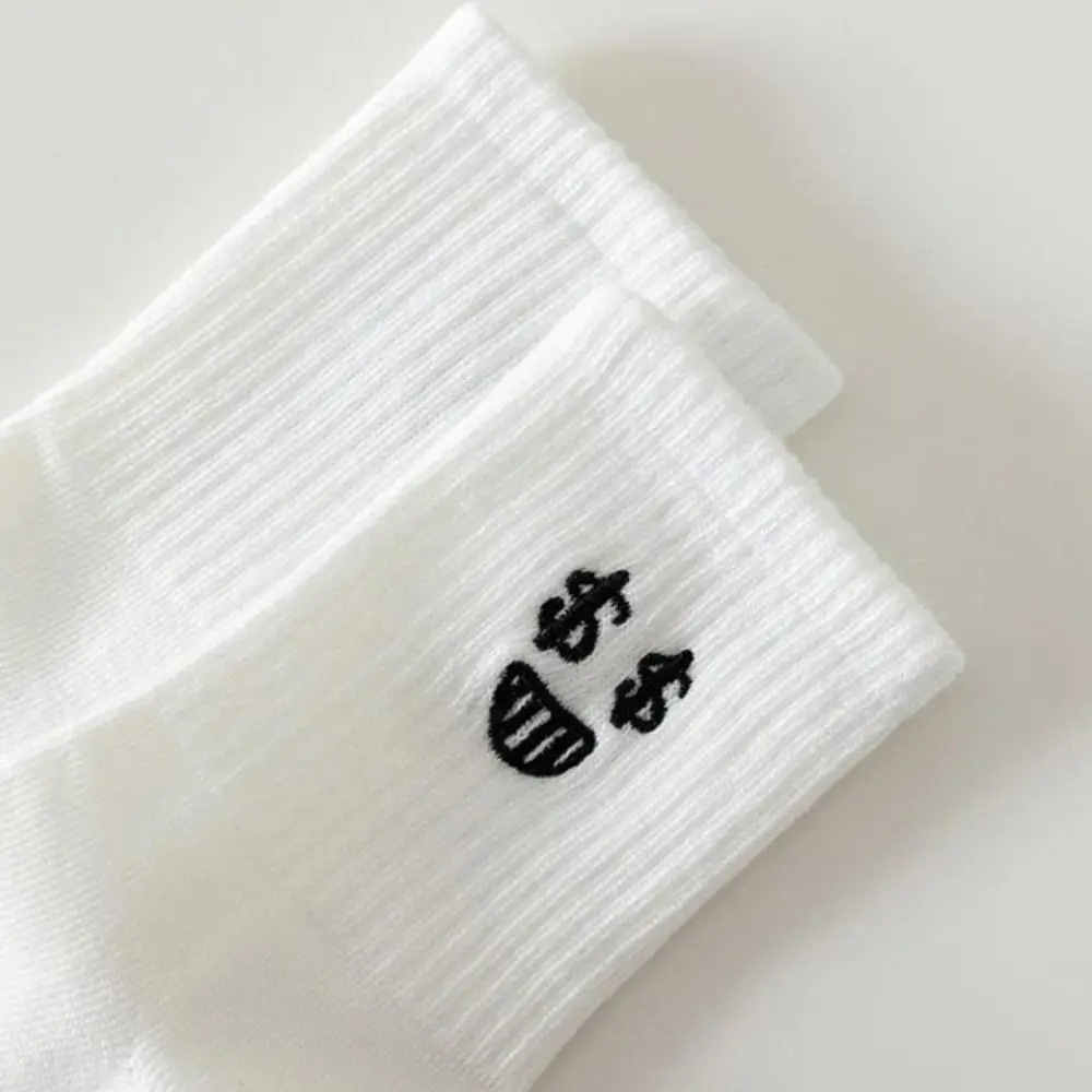 Embroidery Facial Socks Breathable Cartoon Mid-calf Socks Soft and Comfortable Skin Friendly Smiling Face Printed Socks