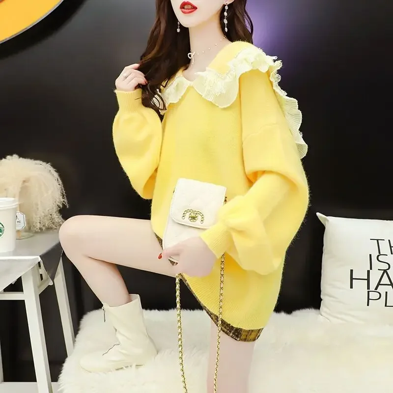 

Sailor Collar Pullovers Women Solid Sweet Preppy Fashion Korean Style Harajuku Elegant Females Casual Clothes Autumn Daily Lace