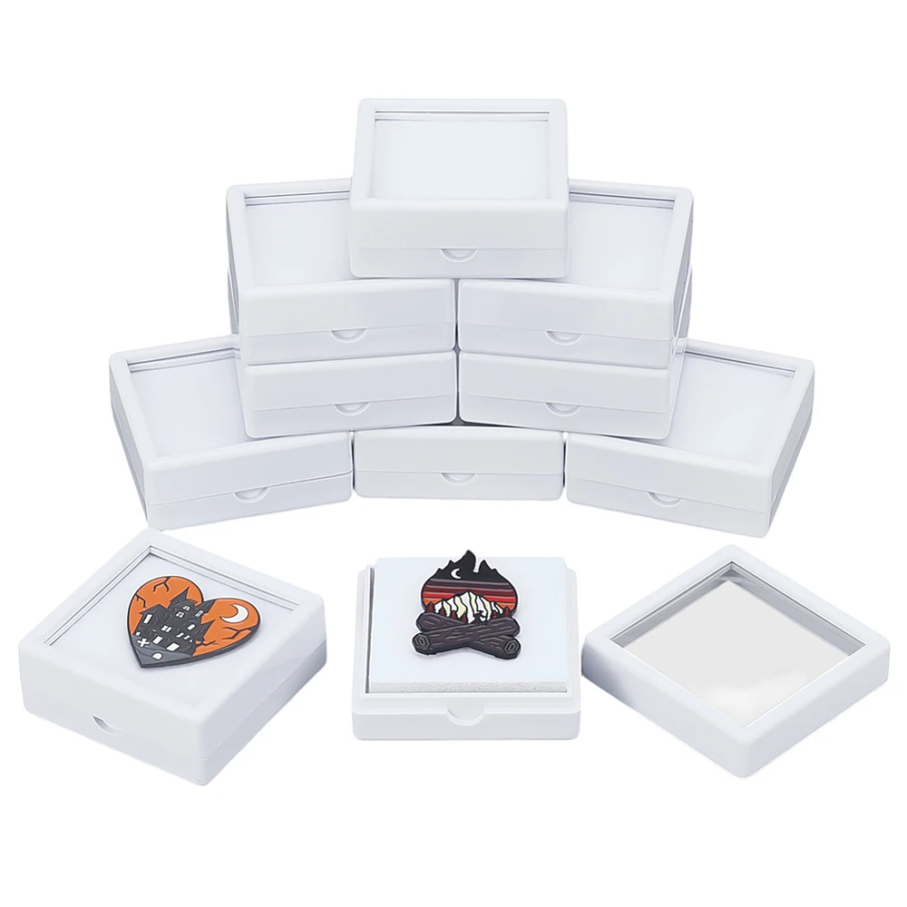 24Pcs White Display Box 2x2x0.8Inch Jewelry Box Container with Clear Top Lids for Gems Festival Wedding Jewelry Packaging