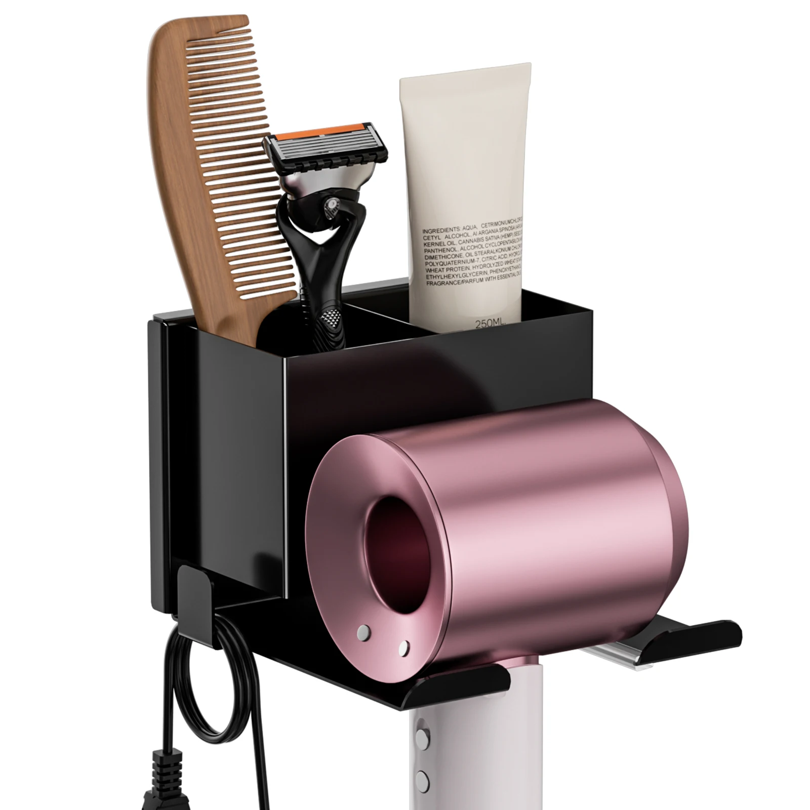Wall Mounted Hair Dryer Holder Stand Space-Saving Bathroom Vanity Storage Organizer for Blow Dryer And Straightener Cradle