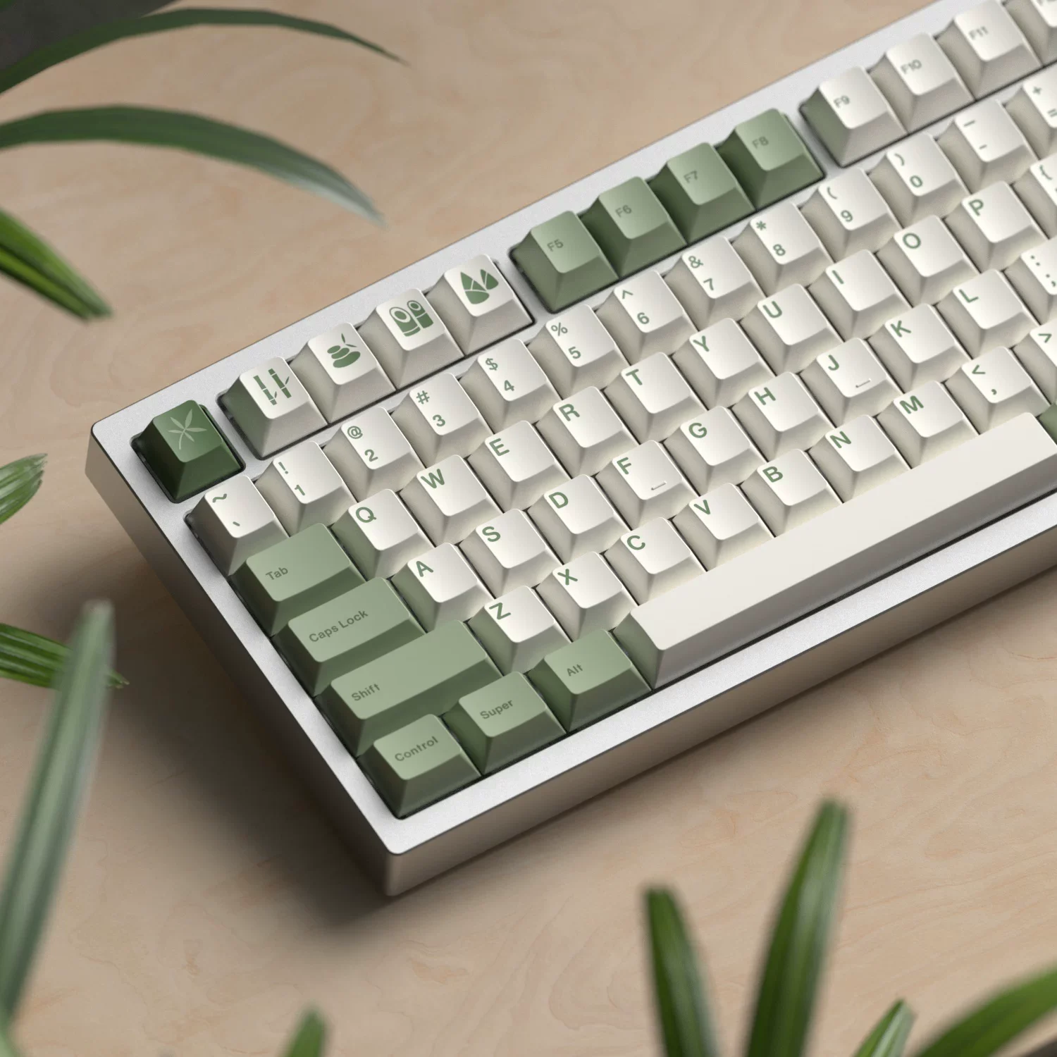 JKDK Bamboo Forest Keycaps PBT Dye Subbed Key Caps Cherry Profile Warm White Keycap For 61 64 68 980 75 87 HHKB GMK Botanical