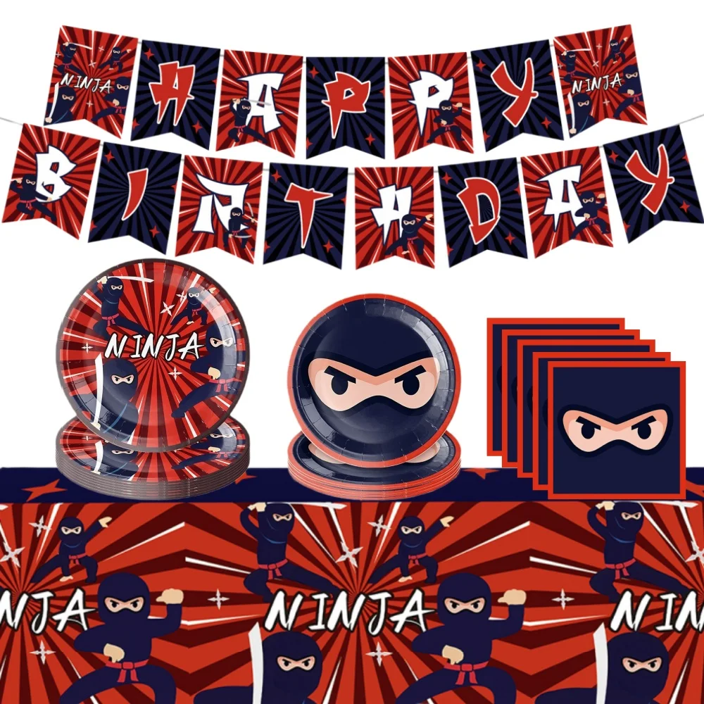 Ninja Birthday Decoration Tableware Set Tablecloth Plate Napkins Banner For Kids Baby Shower Ninja Master Party Supplies Set