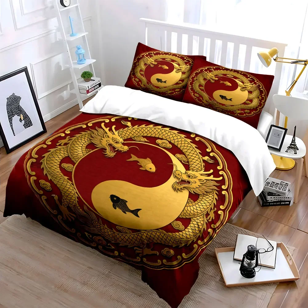 

Golden Dragon Yin Yang Set Soft Comfortable Duvet Cover Bedding Set Included 1*Duvet Cover & 2*Pillowcases, gift