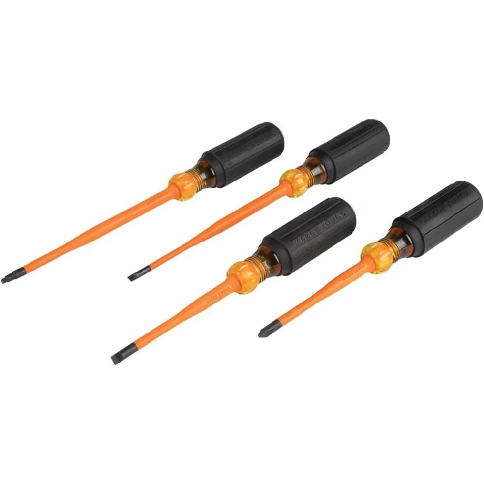 

Insulated Screwdriver Set 4-Piece, Slim Tip 1000V Rated, Cushion Grip Handle, Phillips & Cabinet, Made in USA