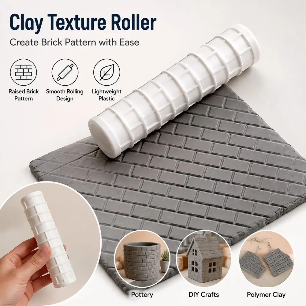 Plastic Clay Texture Roller Brick Texture Cylindrical Roller Polymer Clay Roller Raised Pattern Polymer Clay DIY