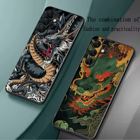 Luxury cool Chinese dragon Phone Case For Samsung Galaxy S25 S24 S23 S22 S21 S20 Plus Ultra Note20 Soft Black
