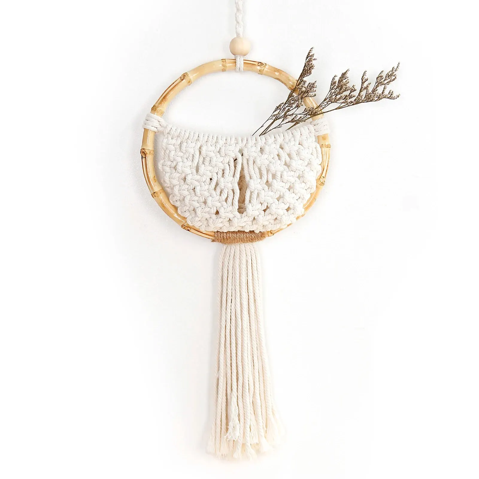 Nordic Style Wall Mounted Bamboo Hoop Circular Woven Flower Basket Home Back Ground Living Room Decoration Pendant