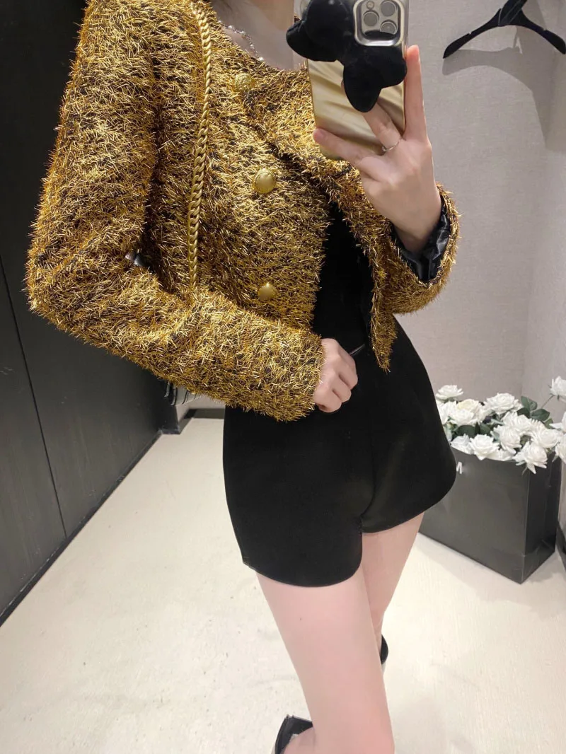 

2024 Autumn/Winter New Women's Light Luxury Style Jacket Fashionable, Exquisite, Comfortable, Metal Buckle Short Sleek Jacket