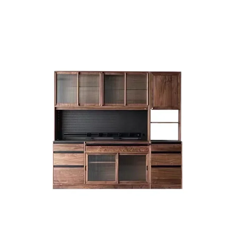 Nordic all solid wood dining side cabinet, black walnut rock slab , locker, living room integrated wall display cabinet,