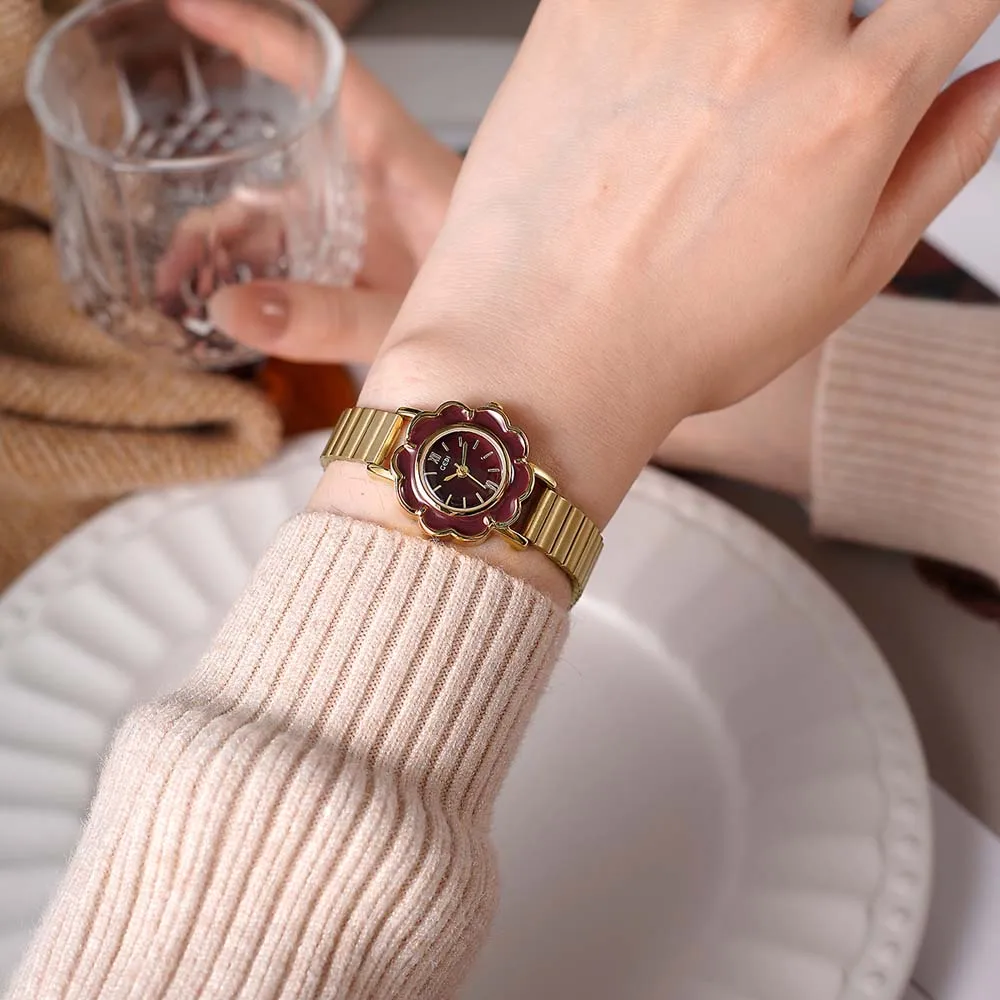 GEDI элитные часы с цветочным принтом в стиле ретро, женские роскошные кварцевые часы с водонепроницаемым стальным ремешком, подарок для женщин