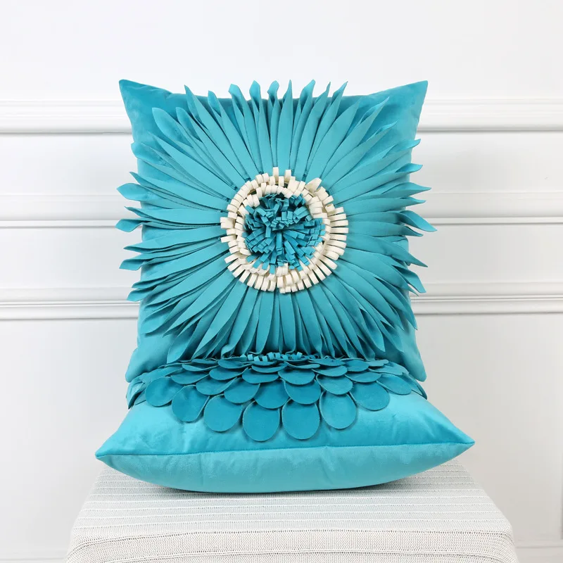 Fodera per cuscino in velluto fatto a mano floreale blu 3D 30 x5 0/45x45CM piccola margherita girasole federa in peluche per la decorazione della