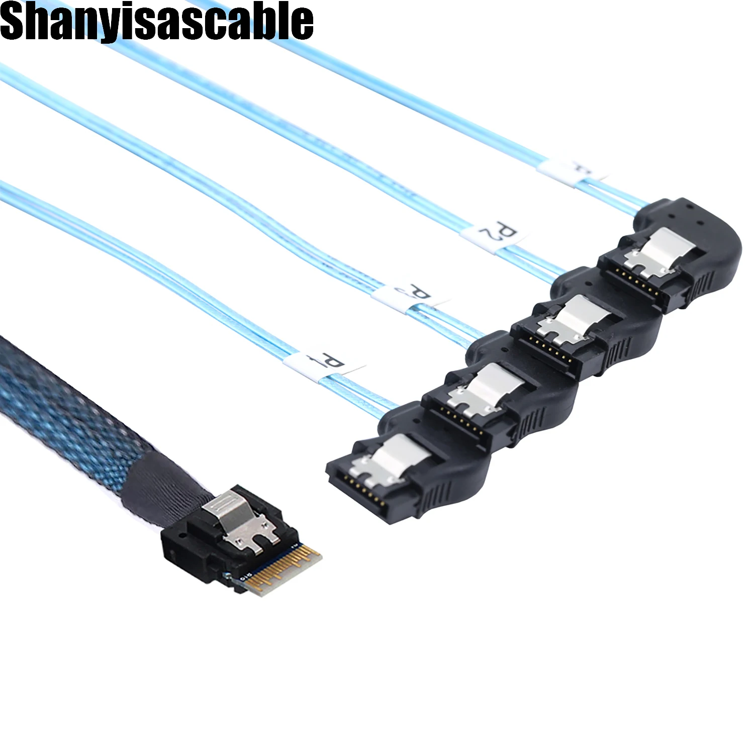 0.5M PCI-E Ultraport Slimline SAS 4.0 38pin SFF-8654 4i to 4X SATA 7P female right angle Cable