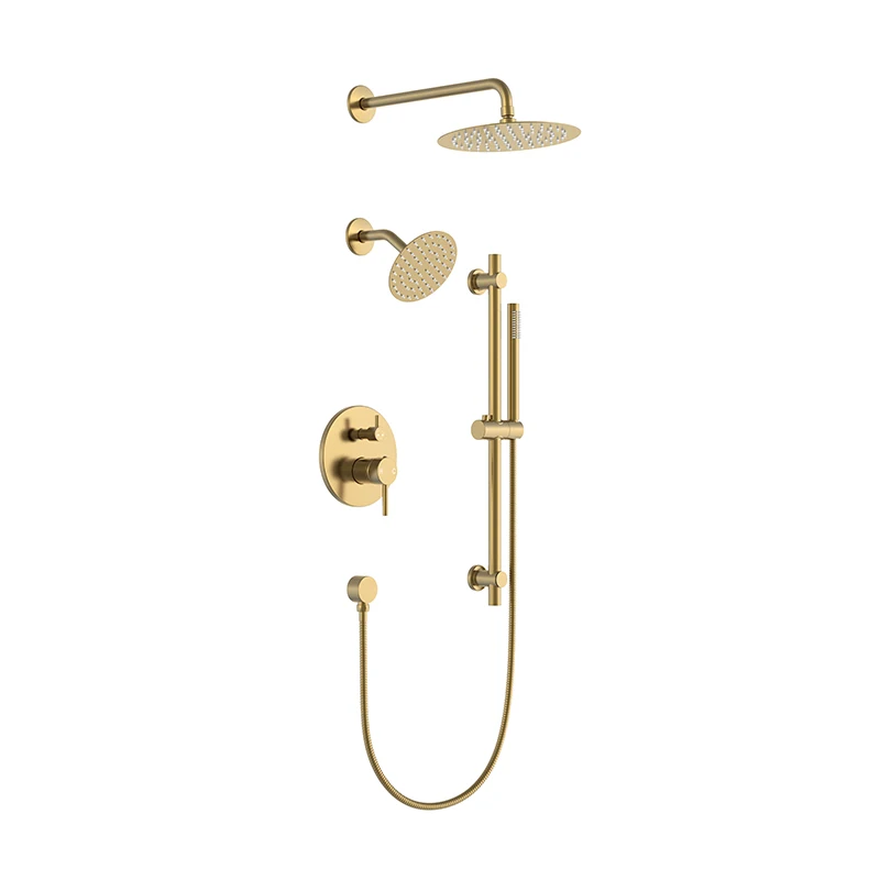 Shower Set,Gold Concealed Shower System Set Ceramic Valve Core 3-Function In-Wall Shower Faucet 10-Inch Rain Massage Jet Spray S