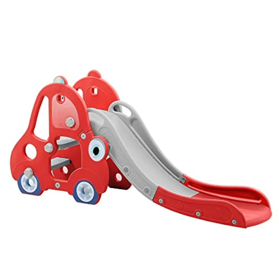 

Детская горка-игровой комплекс с удлиненной горкой, баскетбольным кольцом и машинкой-горкой - красная