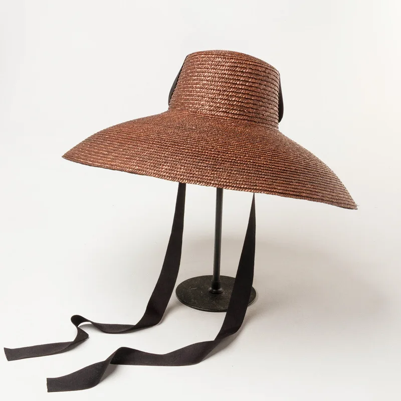 Handmade Polychromatic Natural Straw Hat Men Women Bandage Ribbon Tie Wide Brim Sun Hat Derby Sun Protection Summer Beach Hat