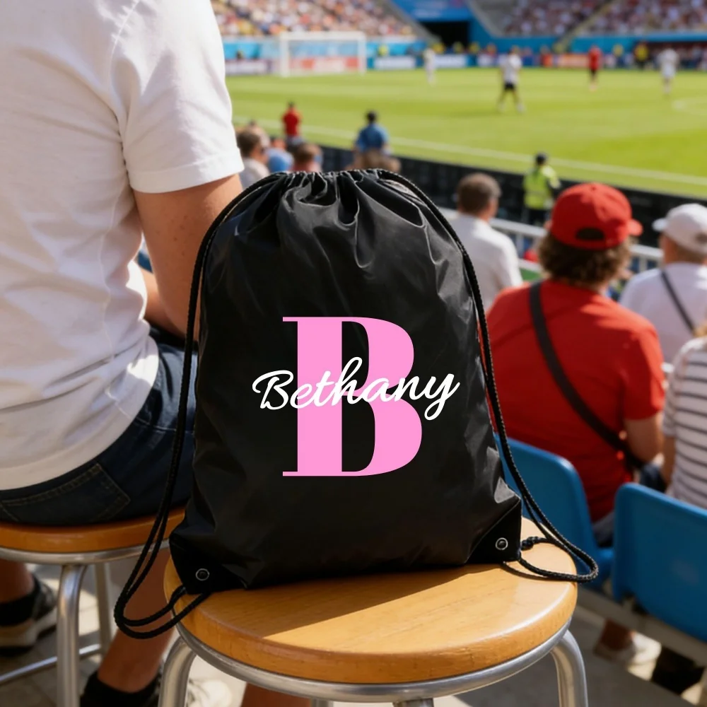 Custom Name Drawstring Backpack, Personalized Gym Sack Bag Reinforced Bottom Drawstring for Sport Travel School Birthday Gift