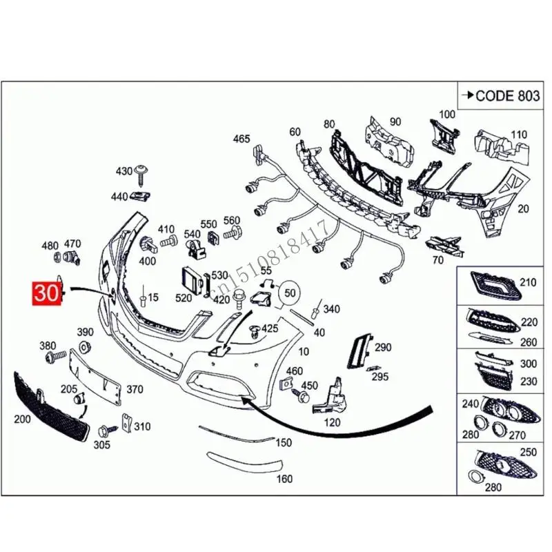 517B Pemasangan Mudah Topi Penutup Bumper Depan untuk E250 E300 E320 E350