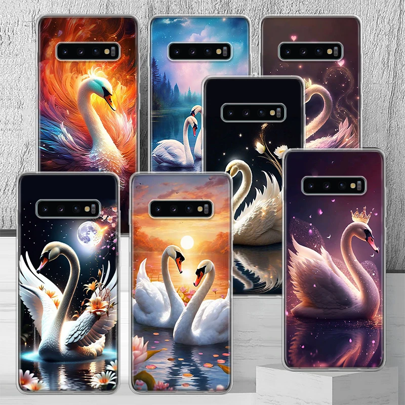 White Swan Grace Art Phone Case Shell For Samsung Galaxy S24 S23 S22 Ultra S21 Plus S20 FE S10 S10E S9 S8 + Cover Capa Funda