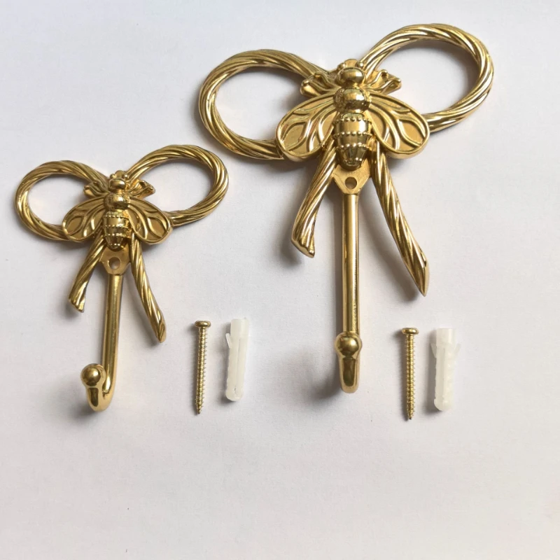 Brass Hooks Coat Hook Kitchen Wall Hooks Bedroom Porch Bathroom Luxury Solid Creative Decoration  Bow Shape Wall Hook Bee