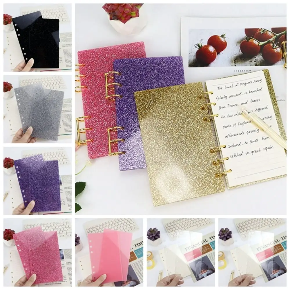 Capa acrílica para caderno a6, pasta transparente com glitter, material de papelaria para escritório, capa para scrapbook, escola e escritório