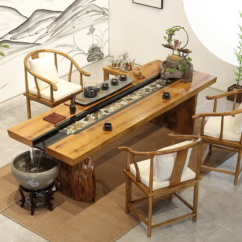 

Circulating water tea table Zen antique kung fu tea table and chair combination all solid wood fish tea table