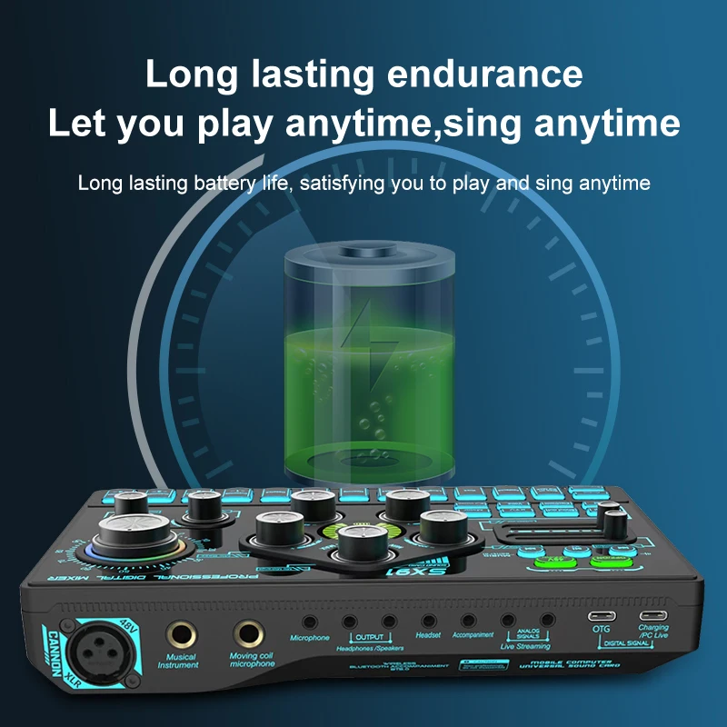 SX91 Audio Mixer Sound Card with Voice Changer Podcast Mixer Sound Card For Karaoke Phone Gaming Live Studio Streaming Podcast