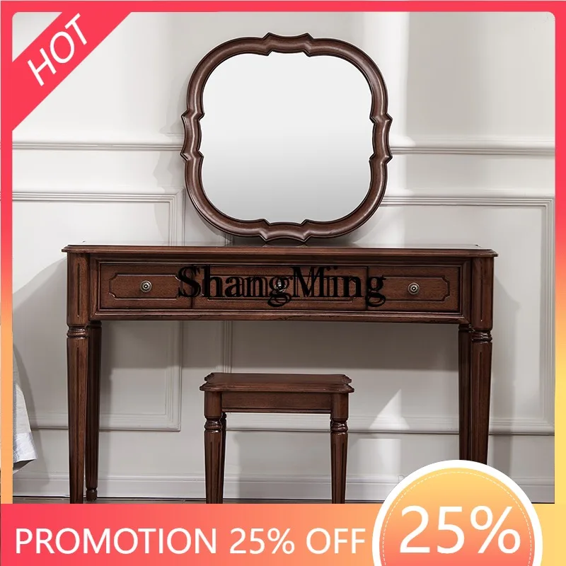 

FG household solid wood dresser single bedroom small apartment makeup table with mirror desk integrated storage dresser
