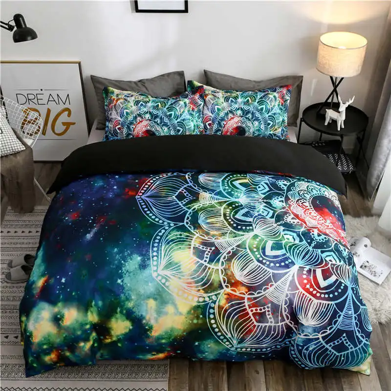 

Bohemian Style Bedding Set 3D Print Lotus Flower In The Sky Duvet Cover With Pillowcase, Upscale Bedding Bedroom Decor Kit