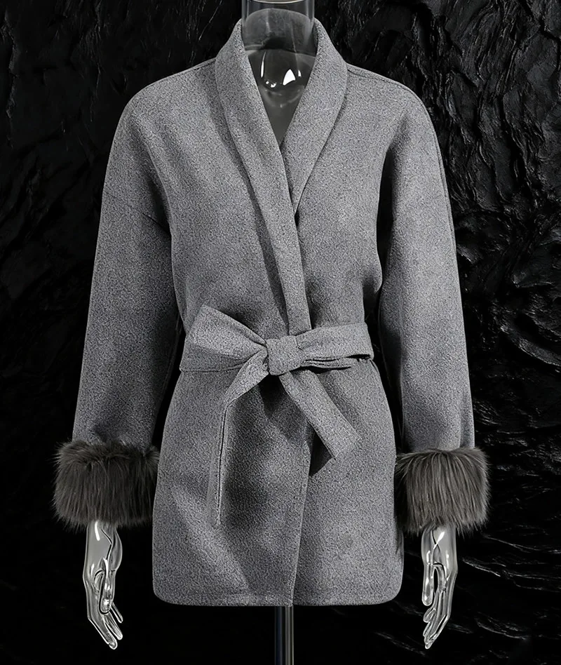 

Women Wool Coat Long Sleeve Winter With Belt