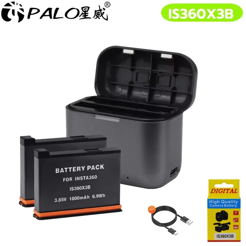 PALO Insta360 X3 Insta360 ONEX3 batería 1800mAh is360 X3 batería + cargador de 2 ranuras para tarjetas para batería IS360X3B baterías IS360 One X3