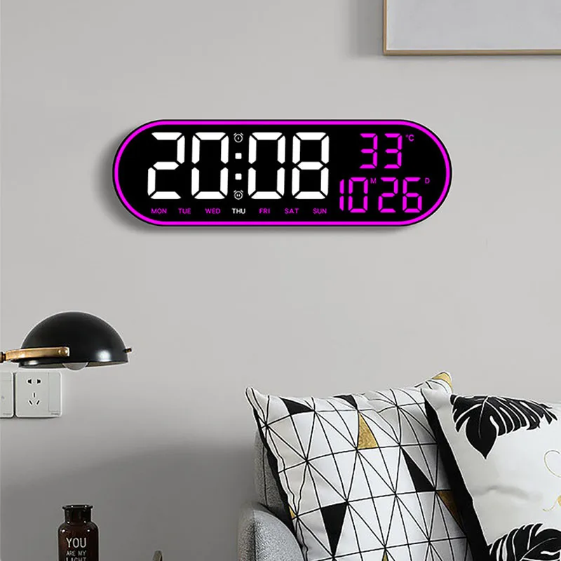 Colored Frame LED Digital Clock Temperature Date Time Week Display Dual Alarms Electronic Clock Bedroom Wall Hanging Clock