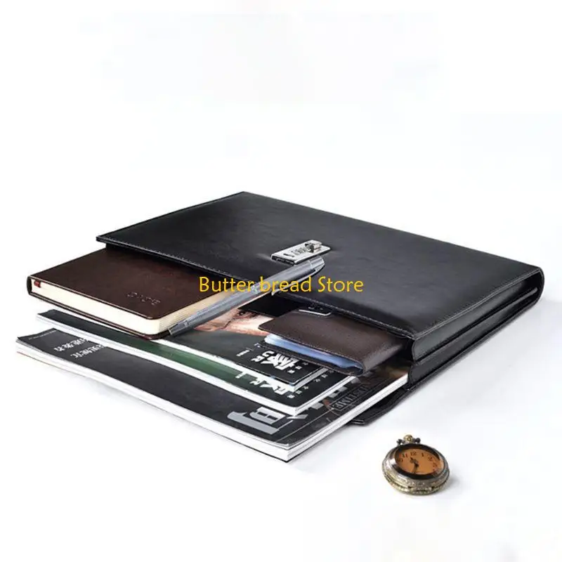 W89C مجلد ملفات المستندات مع قفل كلمة المرور، حقيبة منظم من جلد البولي يوريثان، حقيبة سفر لمدير المكتب