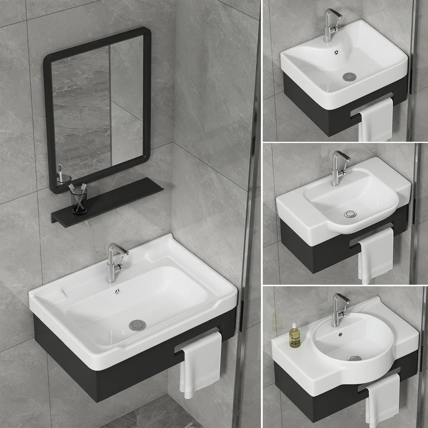 

Small size wall-mounted wash basin, bathroom wash basin ceramic integrated balcony wash basin thickened bracket waterproof