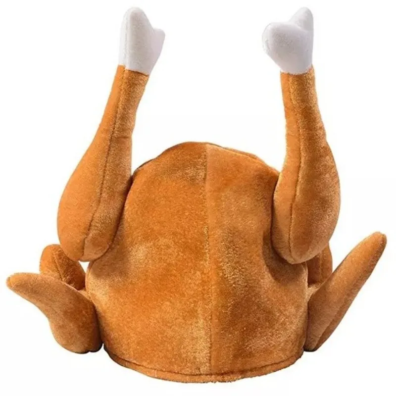 New Plush Roasted Thanksgiving Turkey Hat Novelty Cooked Chicken Bird Secret Santa Fancy Costume Dress Up Party Decoration - view 6