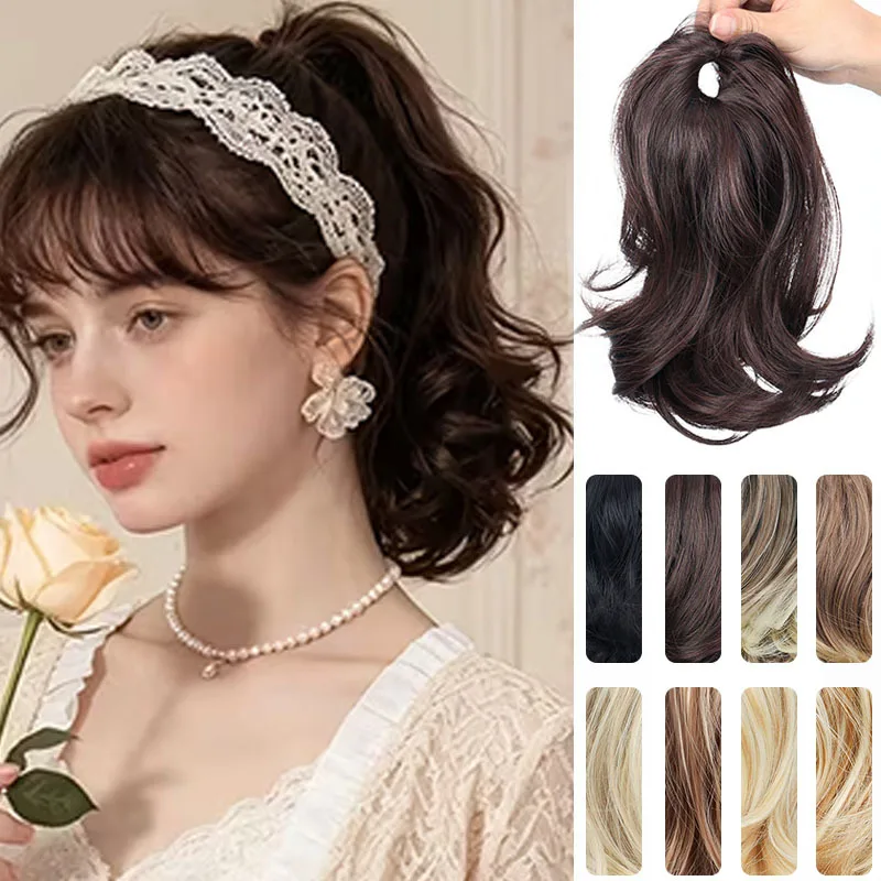 8Inch Short Curly Synthetic Ponytail Hair Extension Slightly Upturned Elastic Band Ponytail Hairpiece for Women Daily Party Wear