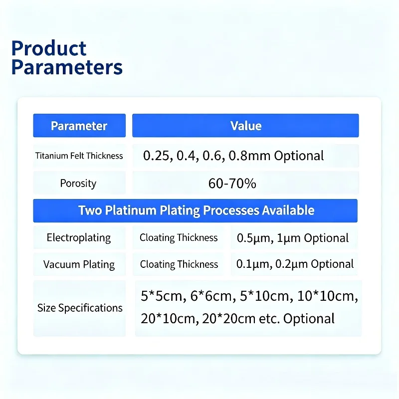 Platinum‑Plated Titanium Felt STi025‑PT0.1 for Water Electrolysis, Vacuum Plating, Coating 0.1/0.2μm Optional