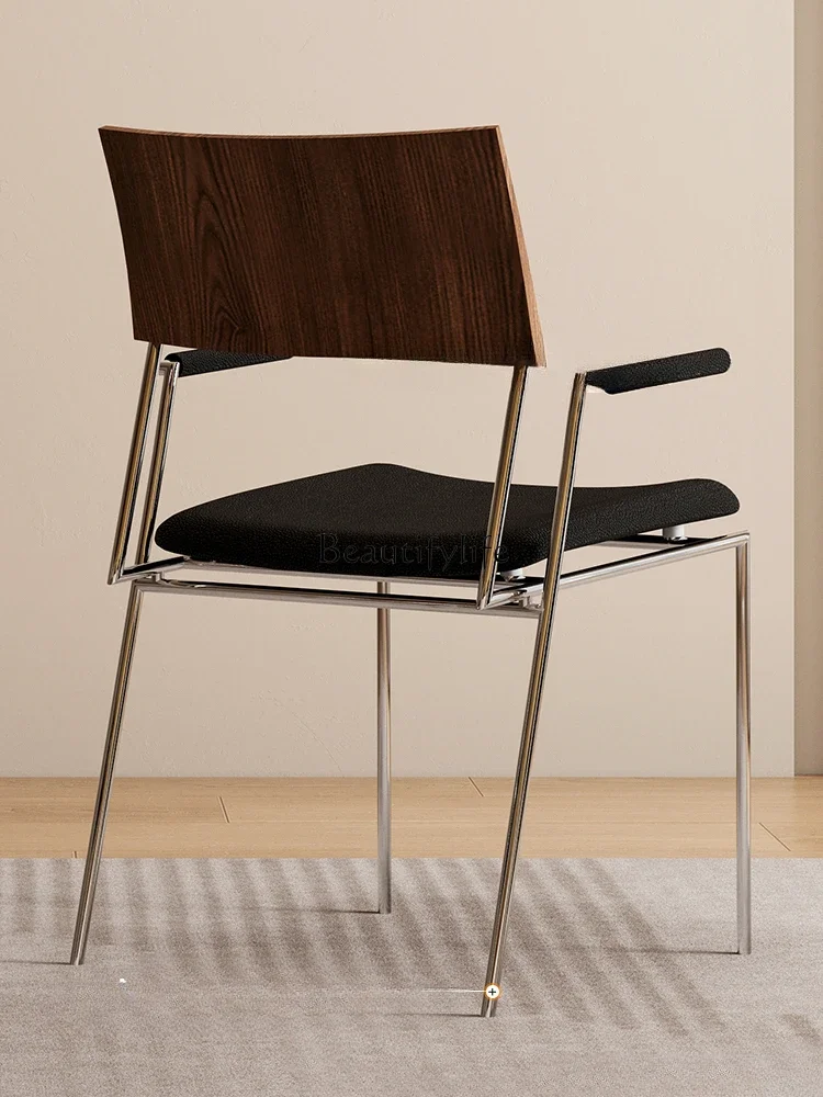 

13Italian minimalist leather home dining chair modern minimalist light luxury retro Nordic solid wood