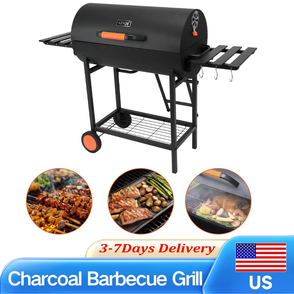 

Большой угольный гриль-коптильня с площадью для приготовления 871 кв. дюйм, двусторонний гриль для барбекю со складными боковыми столиками для патио, кемпинга, пикника