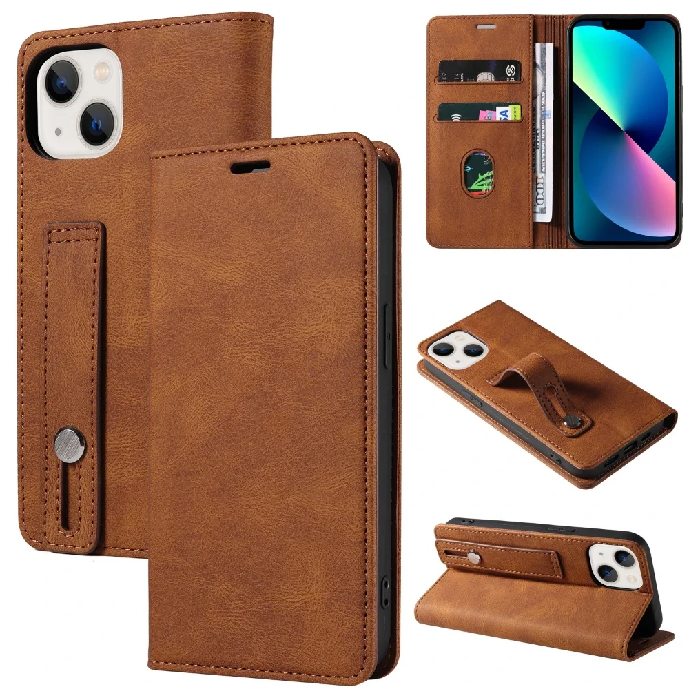 

Suitable for iphone14 New Business Flip Phone Leather Case 13promax Wrist Strap 12mini Xsmax Xr 7g 8plus 11pro Protection Cover