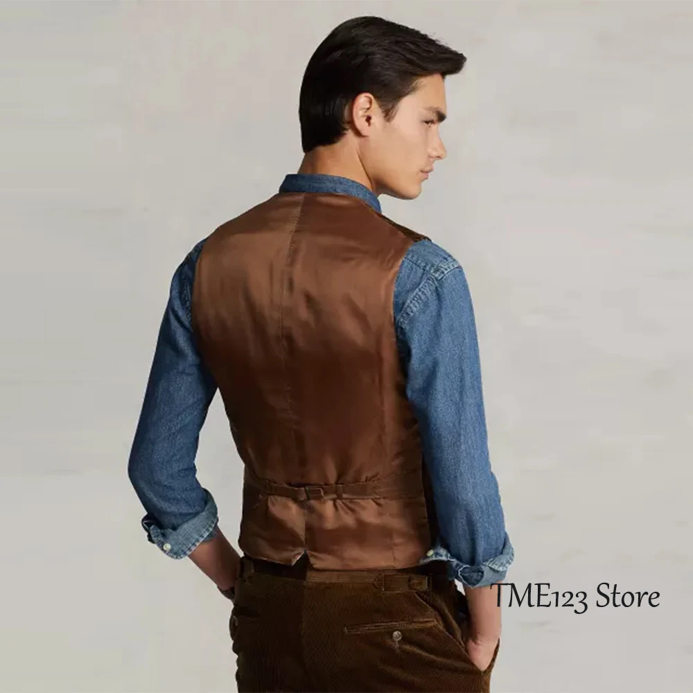 Men's Corduroy Slim Single-breasted Vest Casual Bussiness Vest Men Casual Sleeveless Jacket Vests