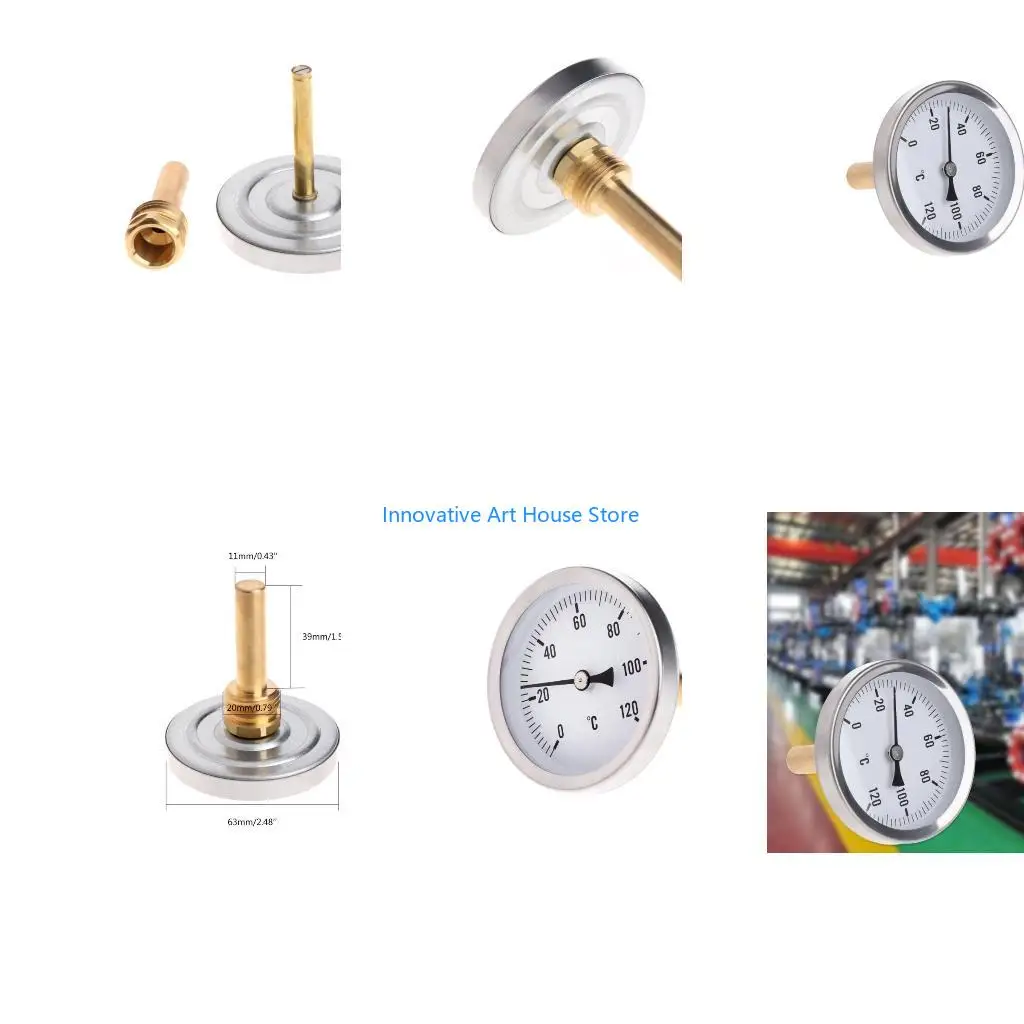 E1PC Wall Mount Analog Thermometer 63mm Horizontal Thermometer Horizontal Thermometer Aluminum Temperature Indicate