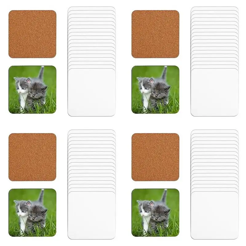 80 PCS Sublimation Coasters Blank MDF Cork Backed Heat Transfer Coasters For DIY Painting Art Crafts, 3.9 X 3.9 Inches