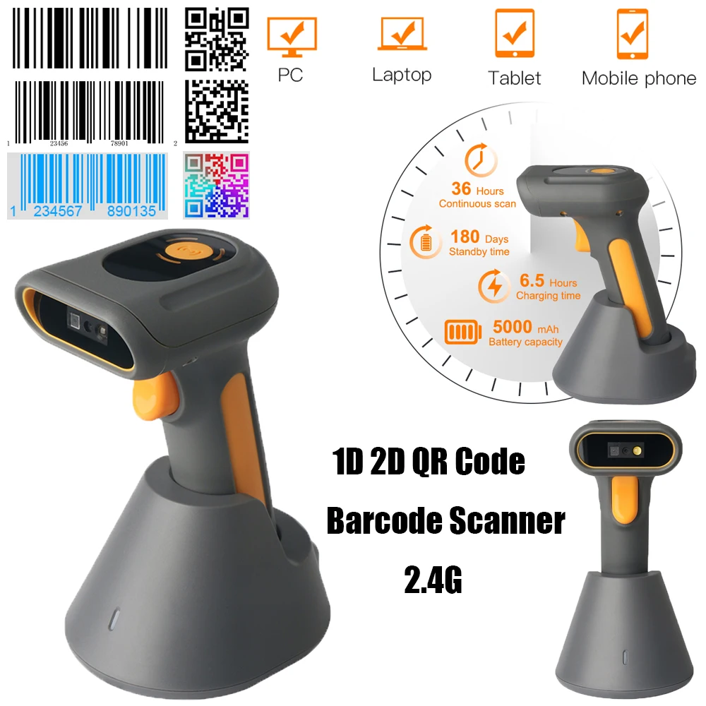 Leshine 433MHZ Wireless 2.4G USB Barcode Scanner Bluetooth 4.2 1D 2D QR Code for Supermarkets for PC Laptop POS Devices