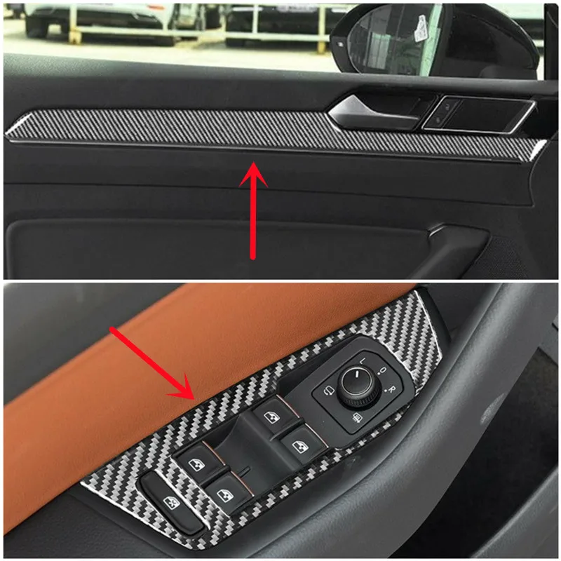 

Carbon Fibre Car Door Handles Car Window Control Panel Decorative Stickers Modification Cover Trim Strip For Volkswagen CC 17-23