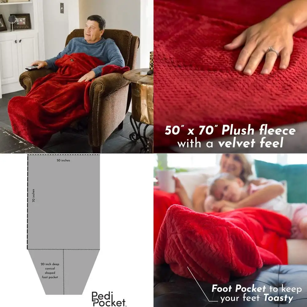 

Luxurious Plush Velvet Fleece Foot Pocket Blanket 50x70 with 20 Pocket, Everyday Comfort for Maximum Relaxation
