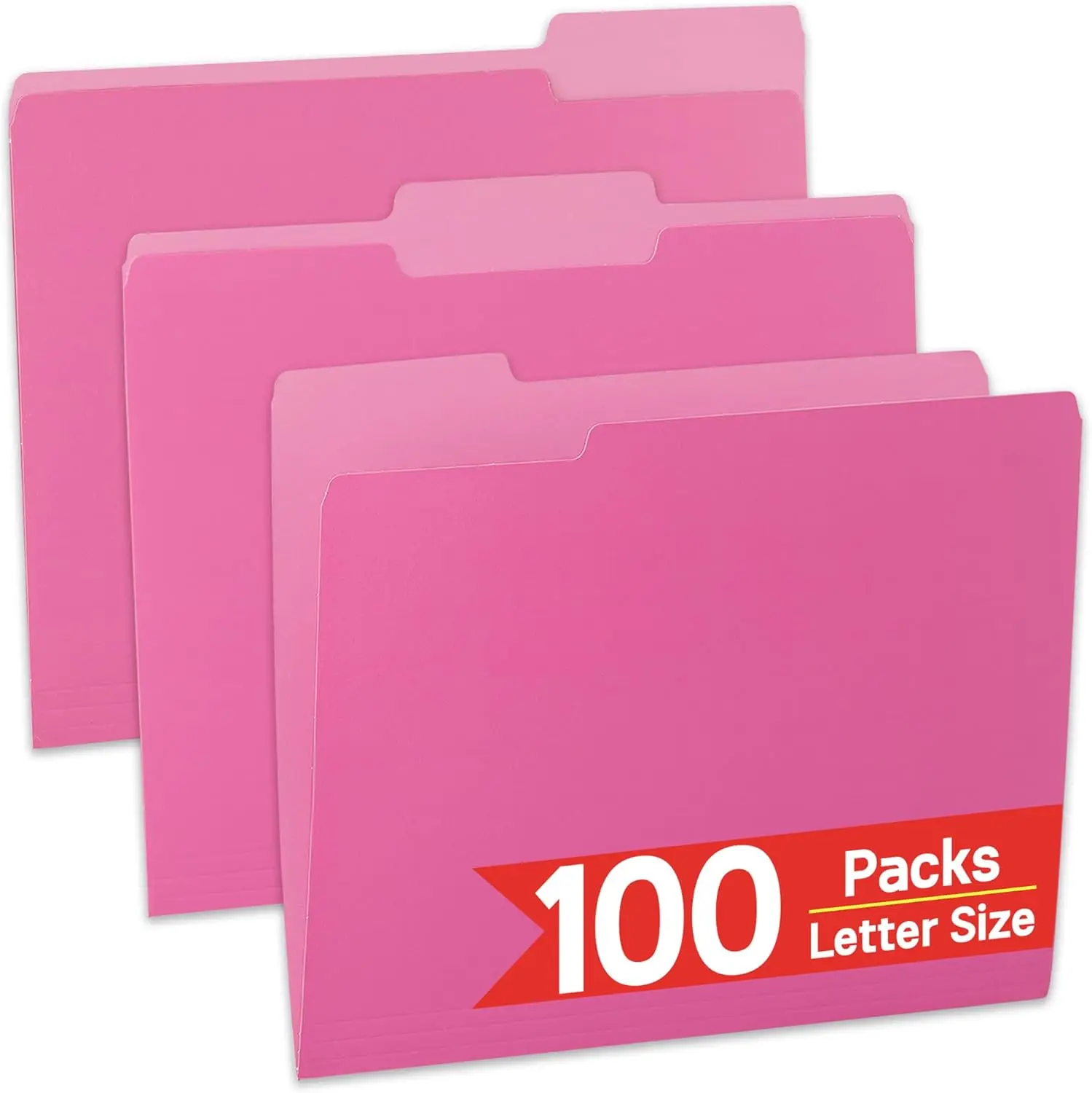 

100 розовых папок для документов, с вырезанными вкладками 1/3, формат Letter (8,5x11 дюймов), из прочной бумаги для офисного хранения и домашней организации