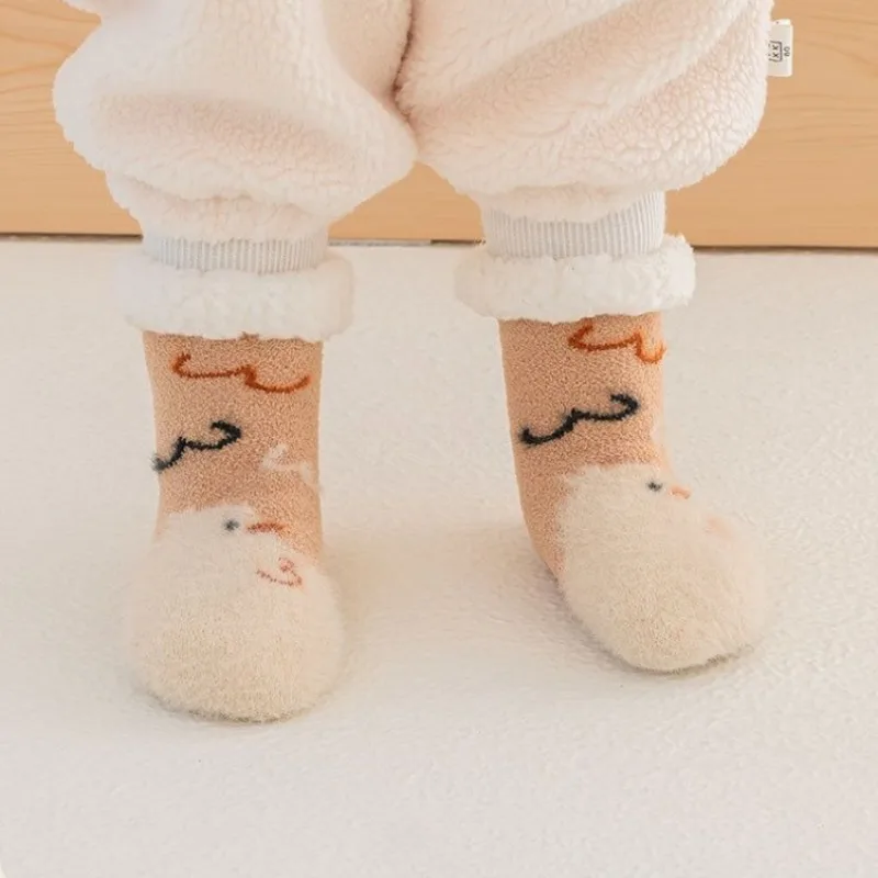

Baby Toddler Children's Lambswool Socks Thickened Plush Lined Non Slip Mid Calf Floor Socks Insulated Snow Socks for Infants