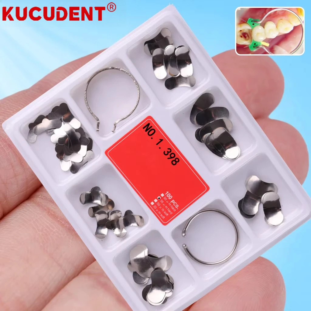 100pcs Dental Sectional Matrix Band Forming Clip Metal Matrices Contoured System Dentistry Clamping Seperating Ring Lab Tools