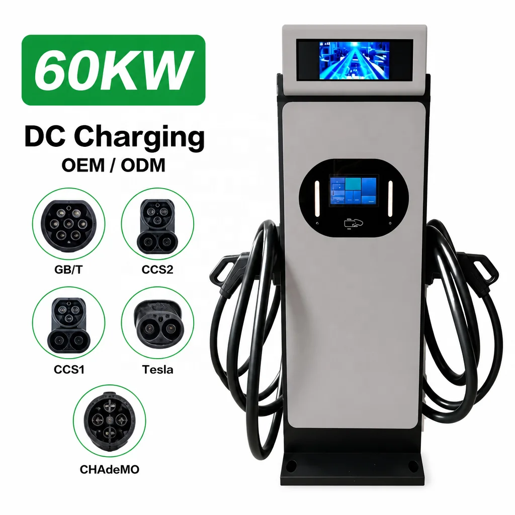DC EV Charger Double Gun Fast Charging Equipment 60kW Rainproof Charging Pile for 4S Shop Parking Lot Custom Color